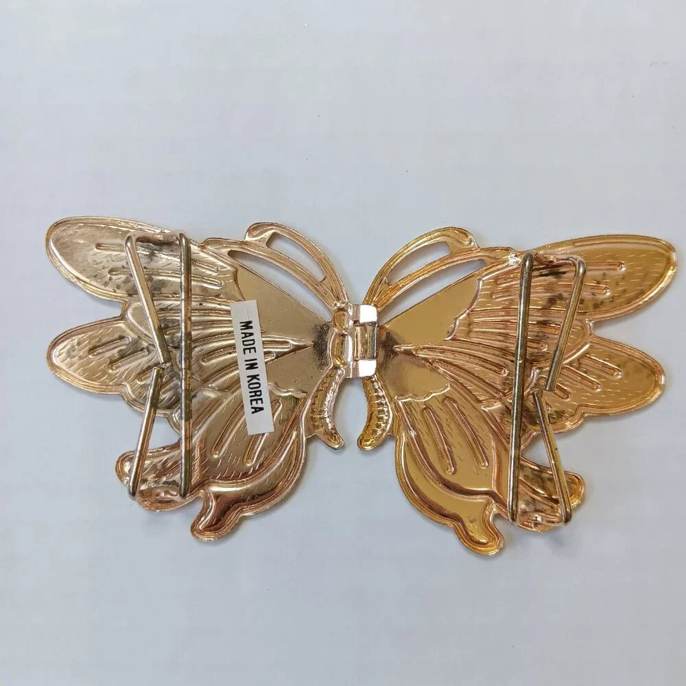 Lot of 2 Vintage 1980s Golden Metal Enamel Butterfly And Scroll Belt Buckles